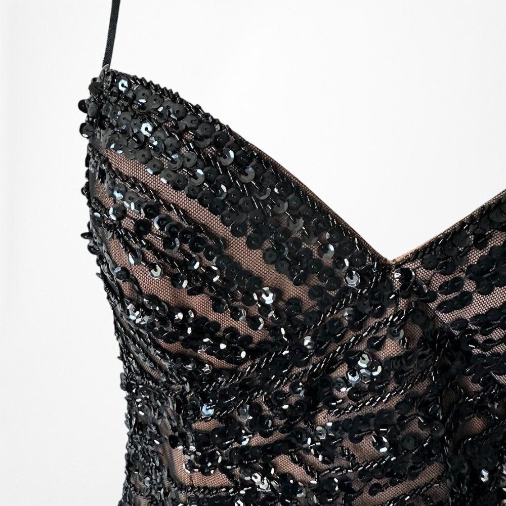 Vintage Y2K Brown Black Beaded Mesh Maxi Bodycon Side Slit Prom Dress Size M/L - Picture 10 of 13